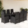 9-dijelni vrtni blagovaonski set s jastucima crni od poliratana