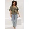 Trendyol Curve Khaki Woven V Neck Tied Blouse