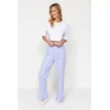 Trendyol White Blue 100% Cotton Striped Knitted Pajamas Bottoms