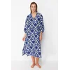 Trendyol Ethnic Pattern Wide Fit Midi Woven 100% Cotton Beach Dress