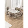Hanah Home trpezarijski set Epal, sto i 6 stolica, ploča u dekoru belog mermera, hromirane noge, kapućino tkanina Babyface