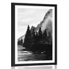 Plakat s paspartujem zimska naslikana pokrajina v črnobeli varianti - 30x45 no frame