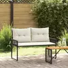 Vanjska klupa s jastukom Crna i krem-bijela 118 x 55 x 82 cm