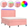 Vidaxl Box spring postelja z vzmetnico LED roza 140x190 cm žamet