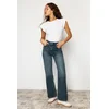Trendyol Dark Blue Faded Effect Vintage High Waist Wide Leg Jeans