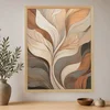 WallXpert uramljena slika na platnu Cc-D-Ah-1005, apstraktni listovi u krem, sivoj i boji karamele, 45 x 60 cm