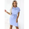 240-6 ROXI dress with asymmetrical skirt and belt - light blue