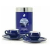 Danesi Duo Plus Set Blue Etiopia mleta - temna kaseta mleta kava 250 g + 2 skodelici in 2 krožnika - modra