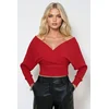 Trend Alacati Stili Ženska bluza dugih rukava ALC-019-053-BLZ, V-izrez, Crvena