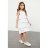 Trendyol White Girls Ruffled Sleeveless Crew Neck Knitted Dress