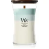Woodwick Trilogy Driftwood Shores dišeča sveča z lesenim stenjem 610 g
