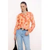 Trendyol Bluza temno rjava / oranžna / marelica / temno oranžna