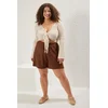 Trendyol Curve Brown Elastic Waist Plus Size Knitted Shorts