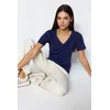 Trendyol Navy Blue 100% Cotton Basic V-Neck Knitted T-Shirt