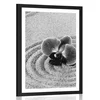 Plakat s paspartujem peščeni Zen vrt z orhidejo v črnobeli varianti - 30x45 silver