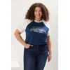Trendyol Curve Blue Color Block Printed 100% Cotton Knitted Plus Size T-shirt