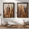WallXpert set uramljenih MDF slika NAL205-70, siluete nebodera od drveta u nijansama braon, 2 x 50 x 70 cm