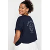 Trendyol Curve Navy Blue 100% Cotton Back Printed Relaxed/Wide Relaxed Cut Crew Neck Knitted T-Shirt