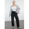 Trendyol Curve Anthracite High Waist Pockets Stoned Wide Leg Plus Size Jeans