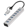shumee LogiLink USB 3.0 Hub 7 Ports USB-A 2-in-1 Cable USB-A/USB-C 5 Gb/s Silver