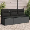 Vrtna sofa s jastucima za 3 osobe, crna, poliratan