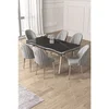 Hanah Home trpezarijski set Pem, sto i 6 stolica, ploča u dekoru Sonata, hromirane noge, siva tkanina Babyface