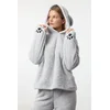 Trendyol Gray Hooded and Embroidered Wellsoft Winter Knitted Pajama Set