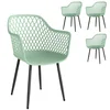 OUTSUNNY Set 4 vrtni stoli iz polipropilena anti UV, zunanji jedilni stoli z diamantnim naslonom, ročaji, kovinske noge, za patio, balkon, teraso, zunanjost, 56x51x84 cm, zelena