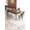 Hanah Home trpezarijski set Elf, sto na razvlačenje i 4 stolice, ploča u dekoru drveta Baroque, kapućino tkanina Babyface