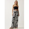 Happiness Istanbul Womens Vivid White Patterned Loose Viscose Palazzo Trousers