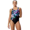 Speedo printed powerback one piece glitchy garden/black s - uk32