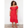 Trendyol Curve Red Polka Dot Patterned Knitted Dress