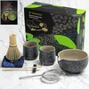 Nikcorp Komplet za matcha TEANAGOO 7-delni japonska čajna ceremonija bambus in keramični set charcoal grey, skodelica 18 oz 532 ml, metlica 76 zobcev, čajna krtačka bombaž