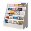Kinder Home Dečiji organizator polica za knjige sa policama za igračke i knjige, 3 tekstilne kutije, drveni, beli, 92x30x80 cm, montesori (