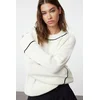 Trendyol Ecru Wide Fit Piping Detailed Knitwear Sweater