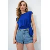 Trend Alacati Stili Ženska bluza kratkih rukava Alc-X13493, Okrugli izrez, Tamnoplava