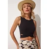 Happiness Istanbul Womens Black Cut Out Detailed Crop Knitted Blouse