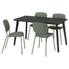 LISABO / VIHALS Sto i 4 stolice, crna zelena/Tibbleby sivozelena, 140x78 cm