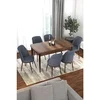 Hanah Home trpezarijski set Kor, sto na razvlačenje i 6 stolica, ploča u dekoru drveta Baroque, dimno siva tkanina Jerry