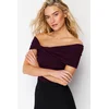 Trendyol Plum Carmen Neck Fitted Stretchy Crop Knitted Blouse