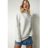 Happiness Istanbul Womens Ecru Stand-Up Collar Basic Shark Sweatshirt
