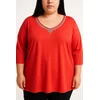 Plus size tunika z okrasnim detajlom, rdeča