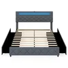 Northix Oblazinjen posteljni okvir 160x200 cm LED USB predali 500kg siv