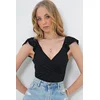 Trend Alacati Stili Ženska bluza kratkih rukava Alc-X13526, V-izrez, Crna