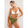Trendyol Khaki Plain Triangle Embroidered High Waist Regular Bikini Set