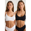 Trendyol Black-White 2-piece Seamless Lace Detail Non-wired Cupless Bralette Knitted Bra
