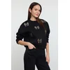 Trendyol Black Thick Polar Fleece Inside Leopard Detailed Ribbon Embroidered Knitted Sweatshirt