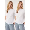 Trendyol White-White 2-Pack 100% Cotton Basic Stand Collar Knitted T-Shirt