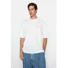 Trendyol Ecru Oversize 100% Cotton Minimal Text Printed T-Shirt