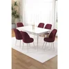 Hanah Home trpezarijski set Pir, sto i 6 stolica, bela ploča, bordo tkanina Babyface